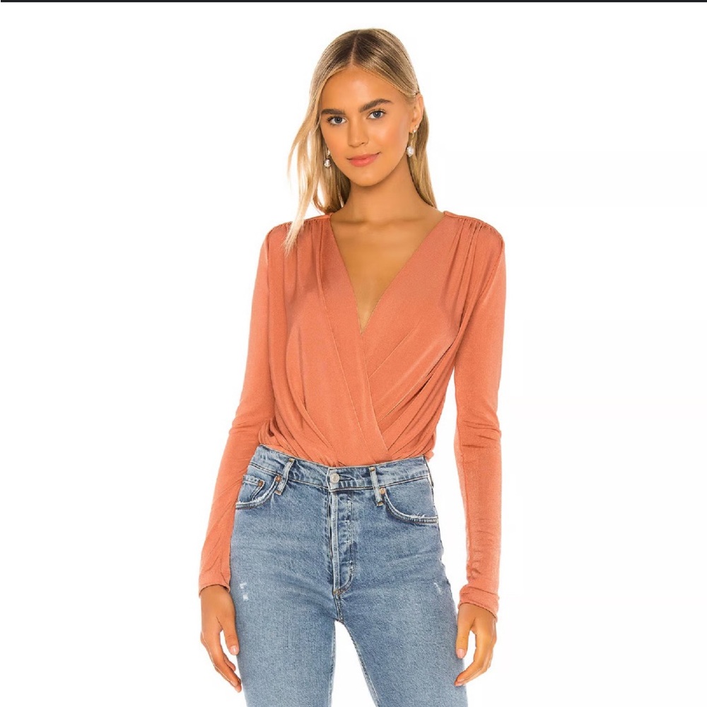 EUC Intimately Free People Turnt long sleeve faux wrap Bodysuit -Ginger Spice.